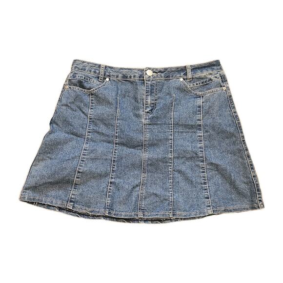 Vtg Denim Pleated Midi Skirt Womens 14P Blue Preppy Y2K Grunge Punk Boho Twee - Picture 1 of 7